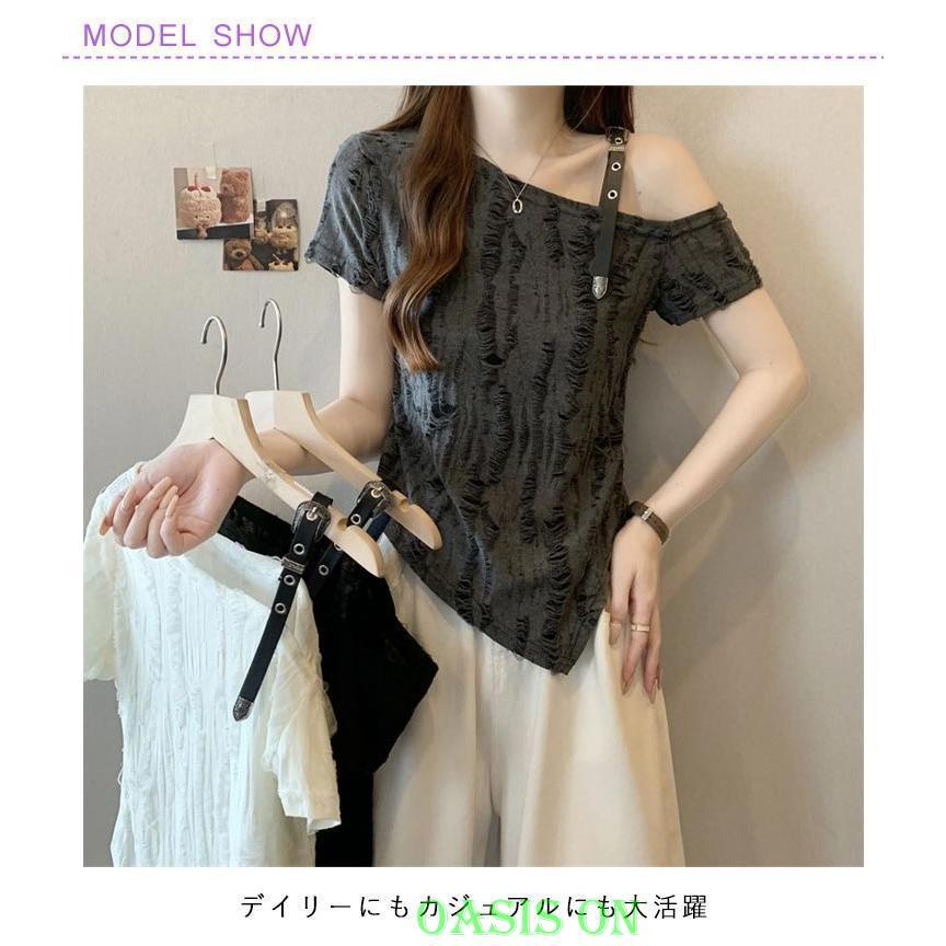 HELMUTLANG アシンメトリー・カットアウト（ワンショルダー）Tシャツ 爆買 半袖Tシャツ ワンショルダー カジュアル アシンメトリー裾