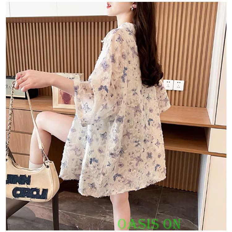 半袖シャツ レディース 花柄シャツ 夏服 シアーシャツ 春夏 シアー