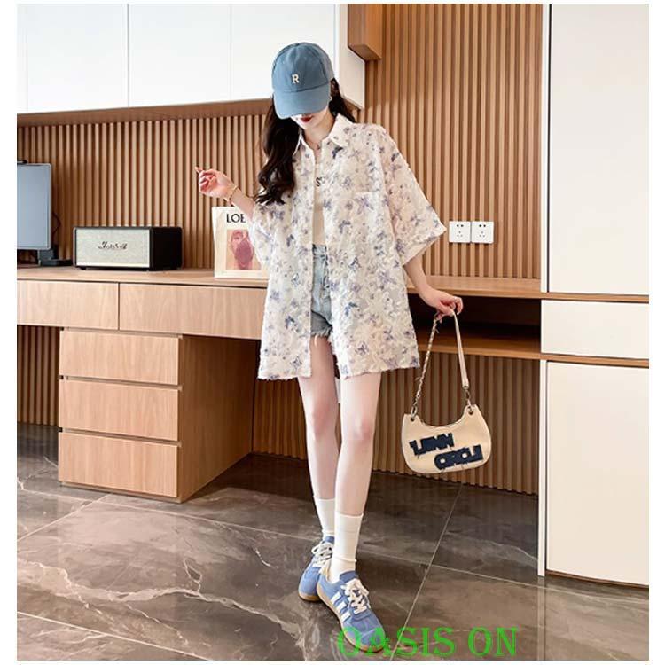 半袖シャツ レディース 花柄シャツ 夏服 シアーシャツ 春夏 シアー 