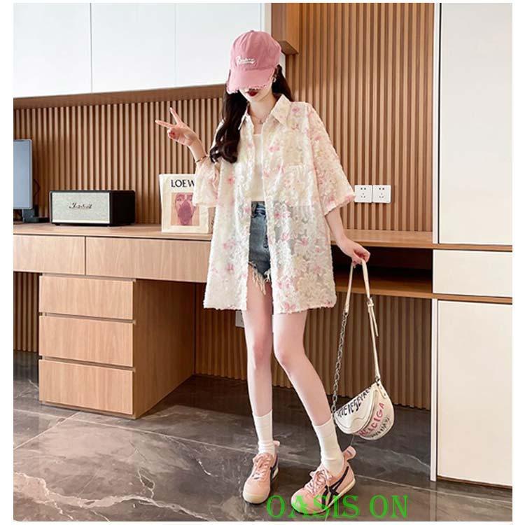 半袖シャツ レディース 花柄シャツ 夏服 シアーシャツ 春夏 シアー 