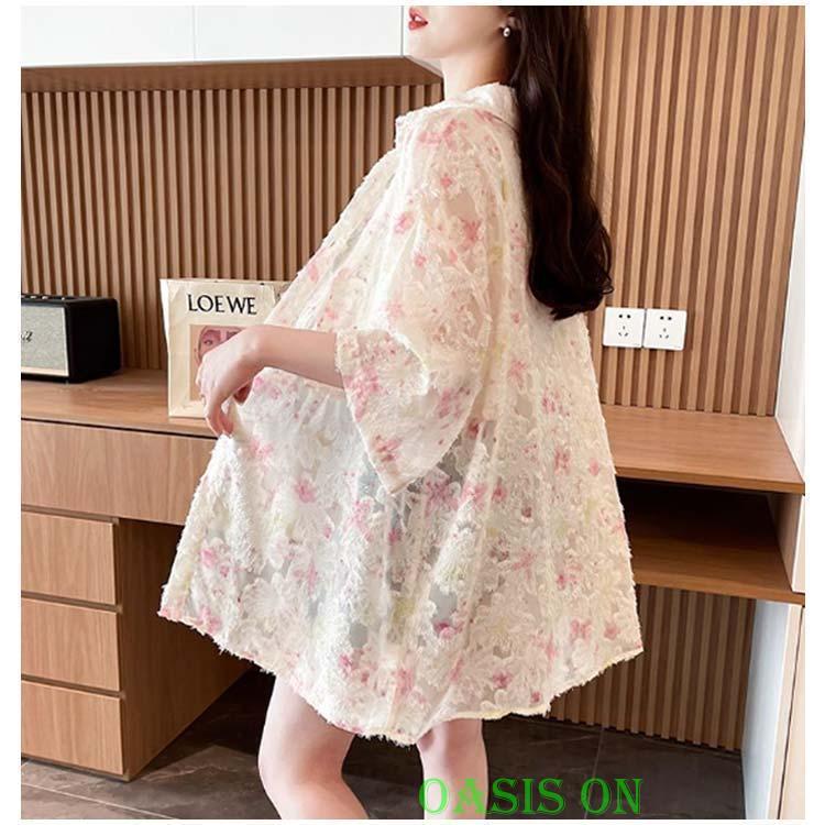 半袖シャツ レディース 花柄シャツ 夏服 シアーシャツ 春夏 シアー