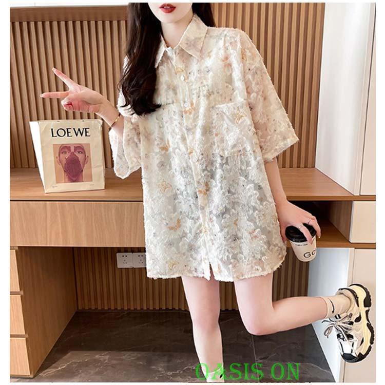 半袖シャツ レディース 花柄シャツ 夏服 シアーシャツ 春夏 シアー 