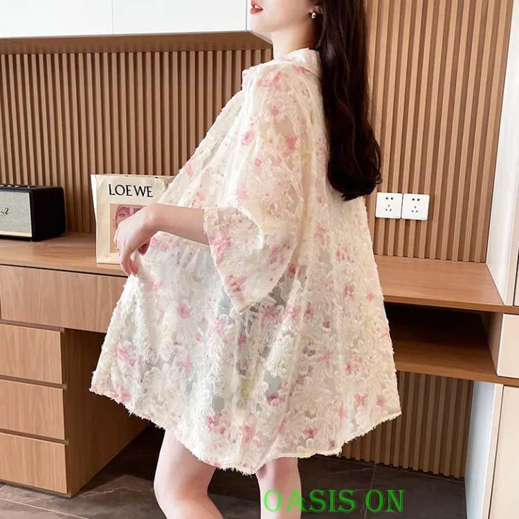 半袖シャツ レディース 花柄シャツ 夏服 シアーシャツ 春夏 シアー 