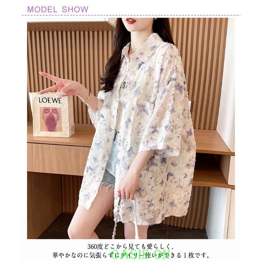 半袖シャツ レディース 花柄シャツ 夏服 シアーシャツ 春夏 シアー