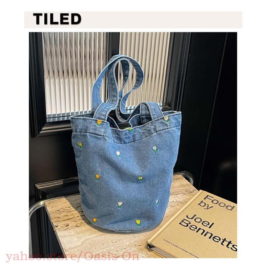 デニムバッグ レディース トートバッグ フラワー 花柄 刺繍 デニム