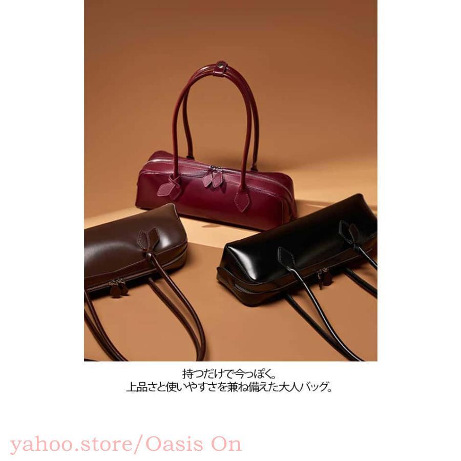 ハンドバッグ レディース 本革 横長バッグ バゲットバッグ ショルダー