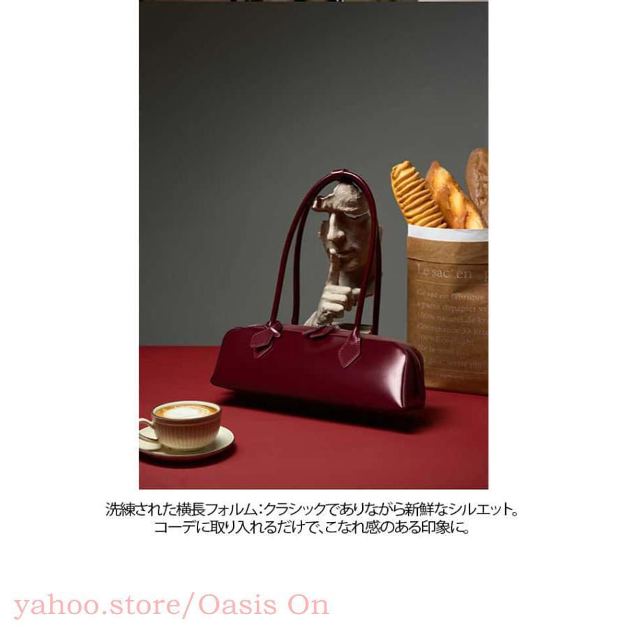 横長レザーハンドバッグ ハンドバッグ レディース 本革 横長バッグ バゲットバッグ ショルダー
