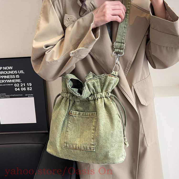 デニム巾着バック デニム 巾着バッグ ショルダー レディース 巾着 バッグ トートバッグ