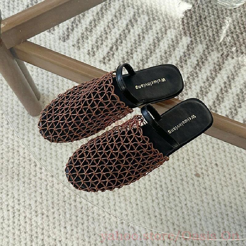 ミュール サンダル レディース メッシュ 透かし編み ぺたんこ 軽量