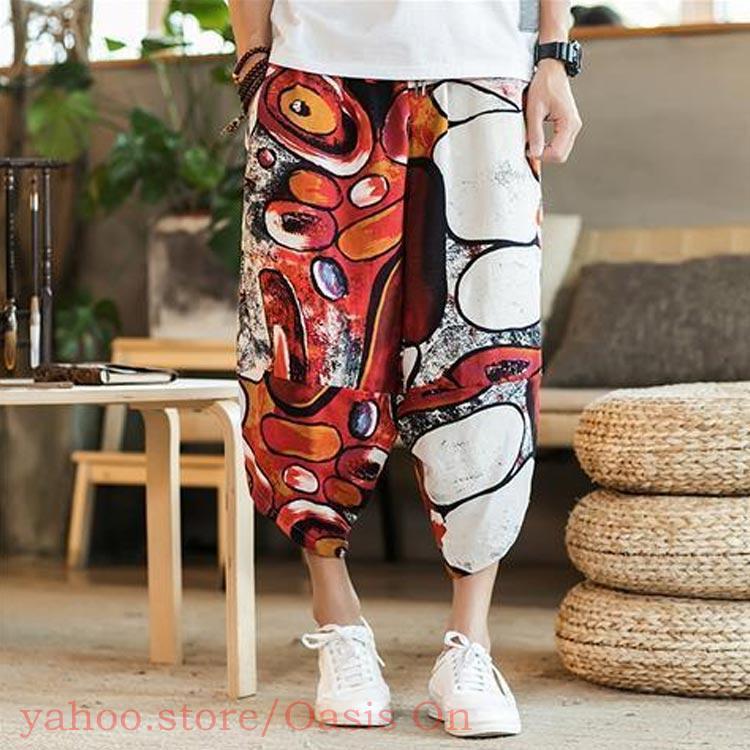 ソウソウ　白　サルエルパンツ　手柄寛衣下　S タイパンツ サルエル 象 ゾウ メンズ 7分丈 ジョガーパンツ サルエル