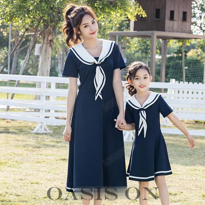 親子ペア リゾートワンピース ディース カップル 細身 親子服 膝丈
