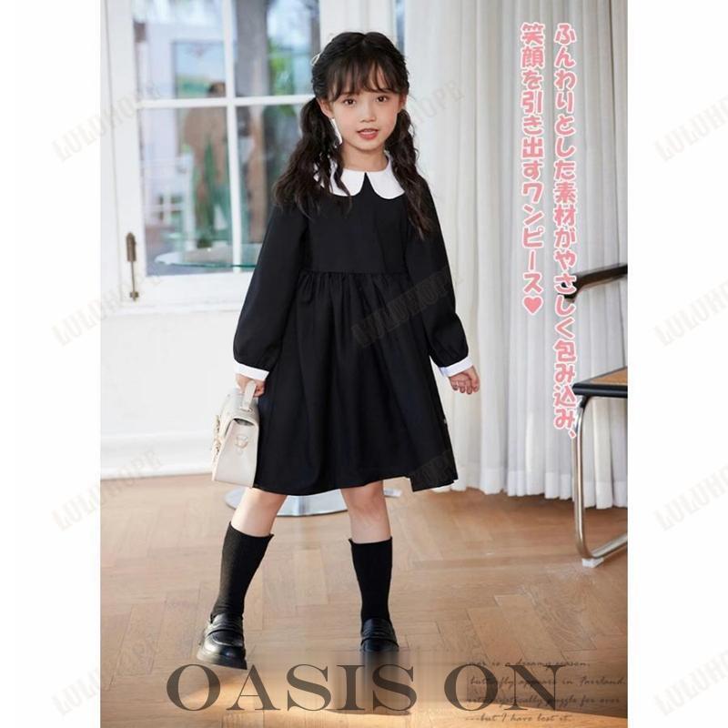子供服 ワンピース ブラック キッズ フォーマル 女の子 襟付き 丸襟