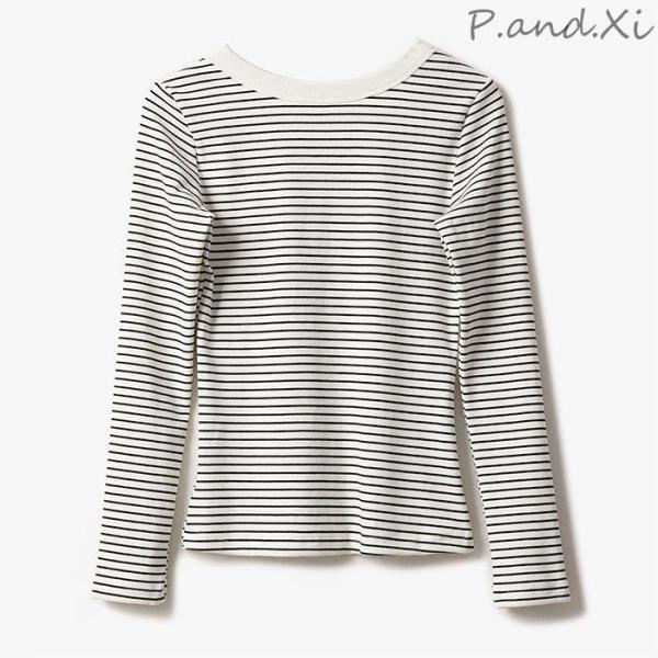 ボーダー カットソー 長袖 Tシャツ レディース トップス リブ ボーダー 