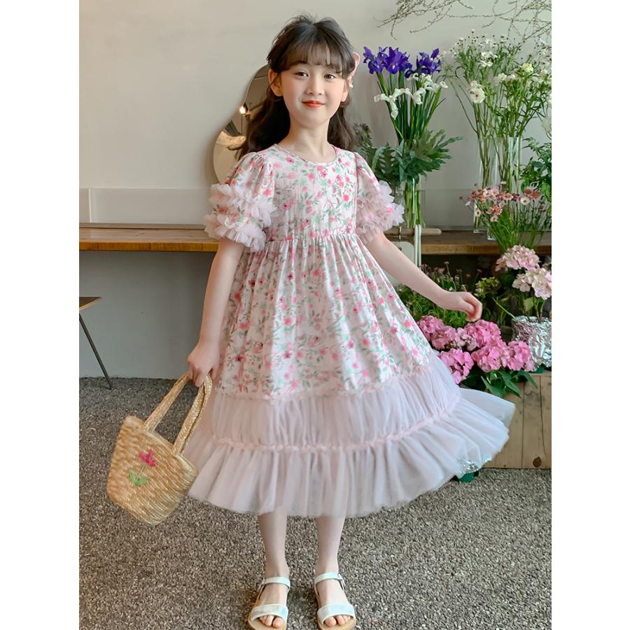 チュール ワンピース キッズ ドレス 半袖 子供ドレス チュール