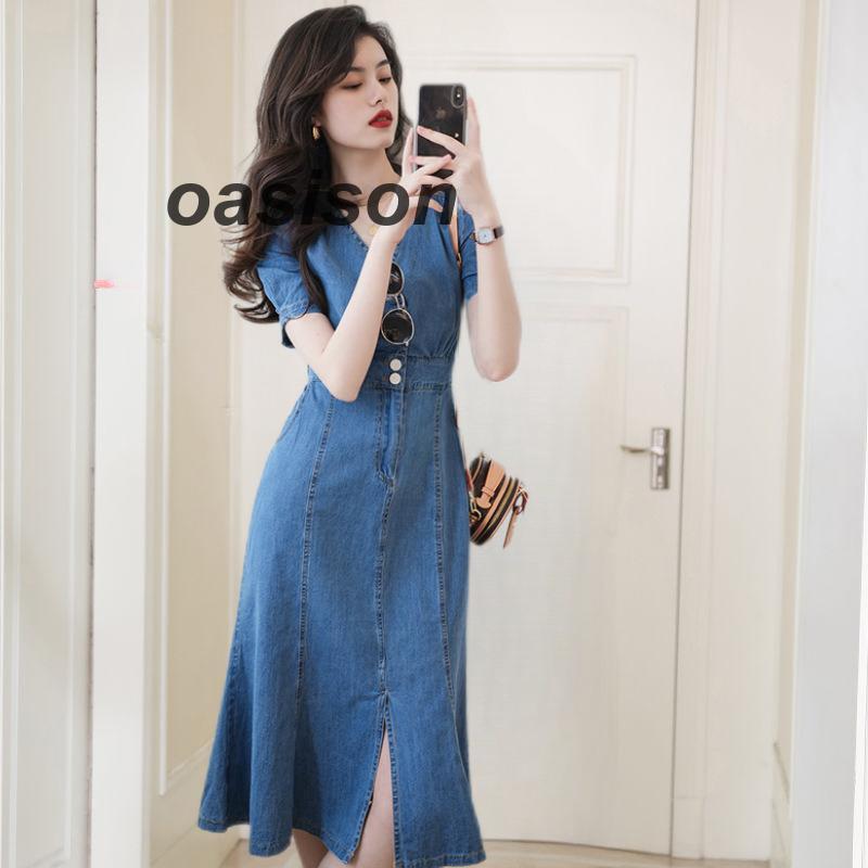 デニムスカート レディース ワンピース きれいめ 膝丈ワンピース