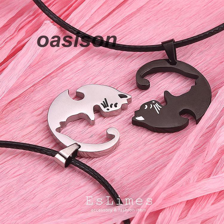 ねこ様　　　✨超特大✨❤️アンティークオランダベア❤️74cm アンティークベア ペアネックレス ステンレス 猫 ねこ ネコ 4SUP060GO&4SUP060BK