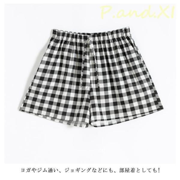 チェック柄ショートパンツ レディース ショートパンツ 短パン ワイド