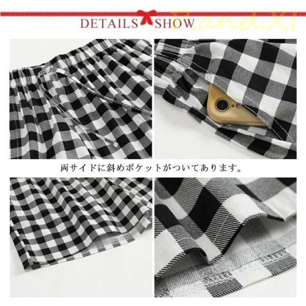 チェック柄ショートパンツ レディース ショートパンツ 短パン ワイド