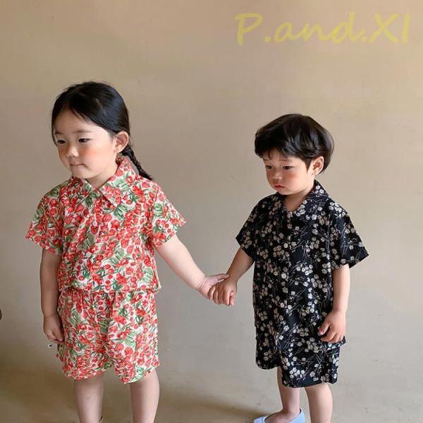 アロハブロッサム　80 アロハシャツ　キッズ　2枚セット 2点セット アロハシャツ ハーフパンツ 韓国 子供服 韓国こども服