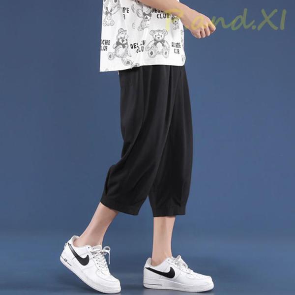 ワイドパンツ メンズ サルエルパンツ 涼しいズボン 七分パンツ