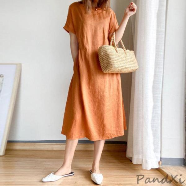  コットンロングワンピース Mサイズ 現物写真あり 大きいサイズワンピース ナチュラル 服 綿素材ロングワンピース