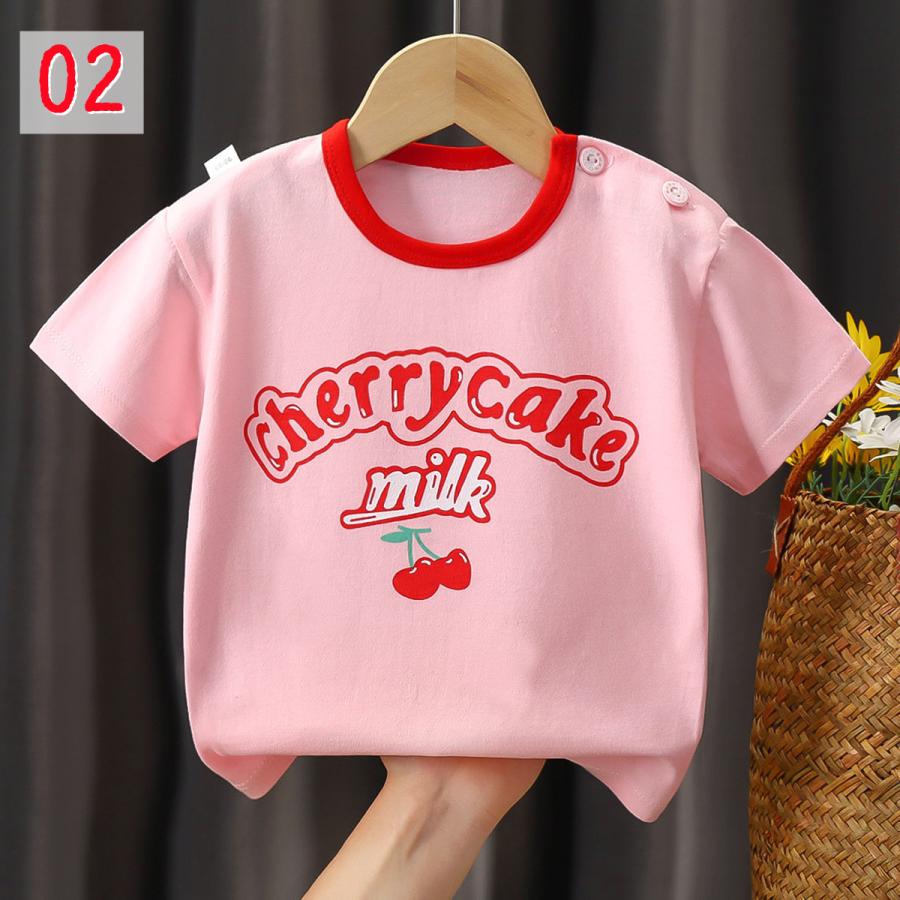 さくらんぼ 子供 半袖 Tシャツ クールネック チェリー柄 半袖Tシャツ
