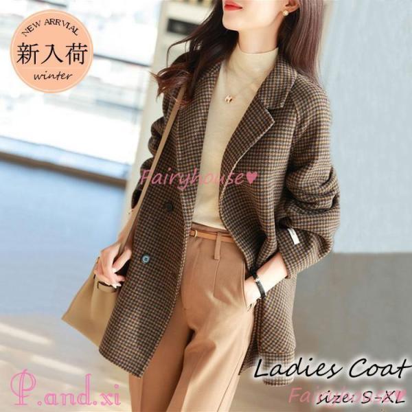 チェスターコート レディース 秋冬 40代 チェック柄 ミディアム丈