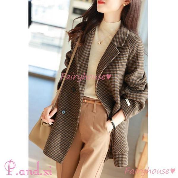 チェスターコート レディース 秋冬 40代 チェック柄 ミディアム丈