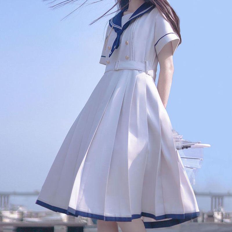 セーラー服 短袖 女子高生 高校生 JK 制服 ワンピース 白 青 セーラー服 短袖 女子高生 高校生 JK 制服 ワンピース 白 青