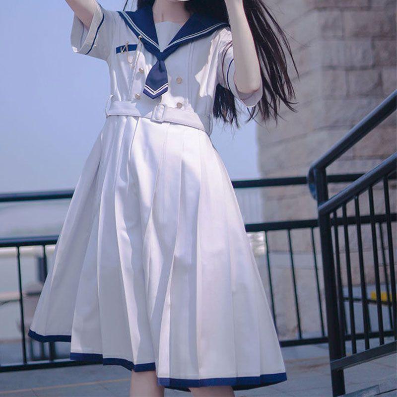 セーラー服 短袖 女子高生 高校生 JK 制服 ワンピース 白 青 セーラー服 短袖 女子高生 高校生 JK 制服 ワンピース 白 青