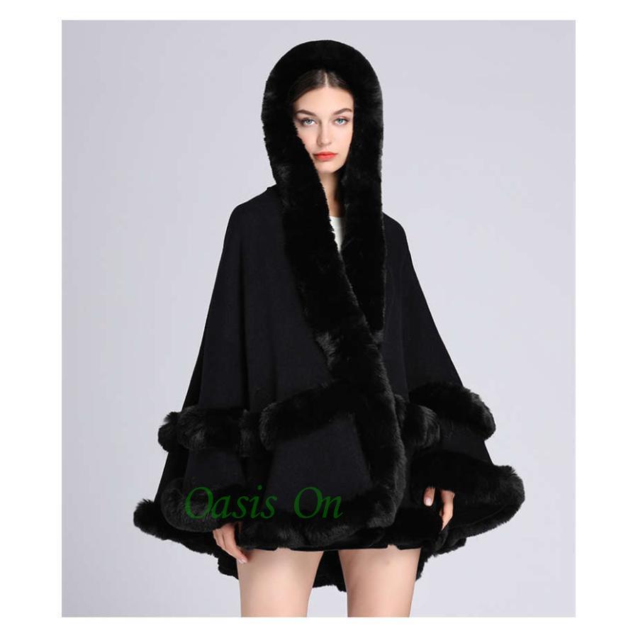 モフモフです❢ 毛皮マントボレロ アウター フード付きポンチョ マント ボレロ ファーコート ファー 襟