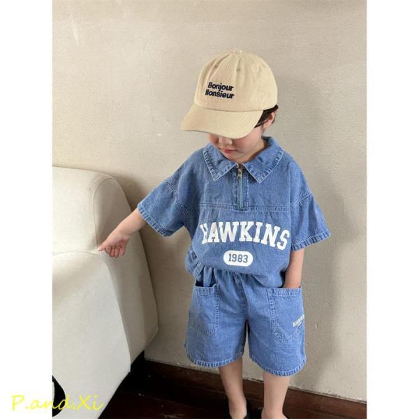 韓国子供服セット キッズ 女の子 男の子 純綿 夏服 2点セット 英字柄