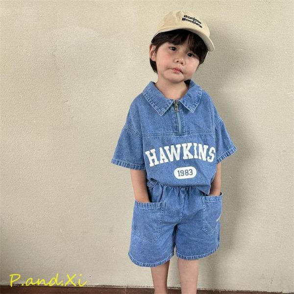 韓国子供服セット キッズ 女の子 男の子 純綿 夏服 2点セット 英字柄