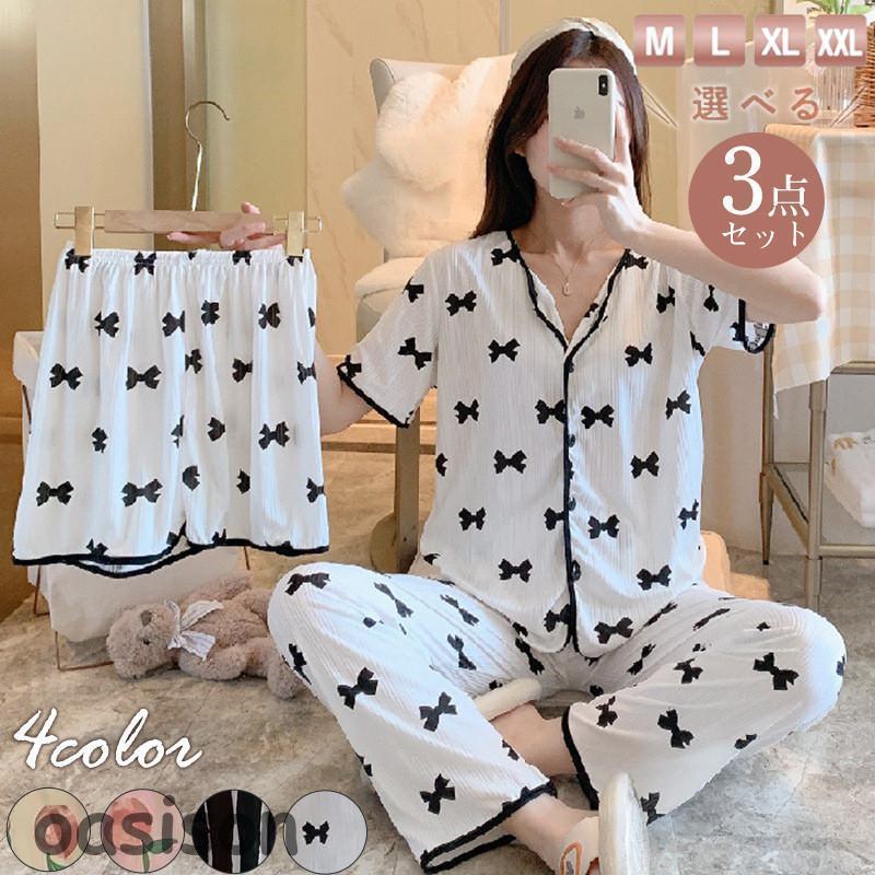 パジャマ レディース 3点セット ルームウェア 3点パジャマ 短袖 上下セット 長袖ガウン 春夏秋冬 短袖 花柄 女性 可愛い 部屋着 寝巻き 寝間着 ナイトウェア パジャマ レディース ルームウェア 3点セット 上下セット 半袖 短パン