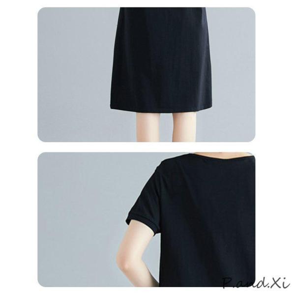 tシャツ ワンピース 半袖 ひざ丈 Tシャツ シンプル 無地 ゆったり