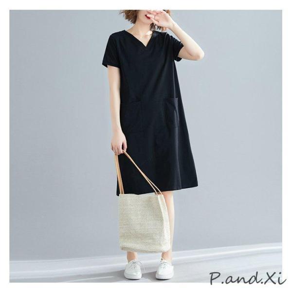 tシャツ ワンピース 半袖 ひざ丈 Tシャツ シンプル 無地 ゆったり