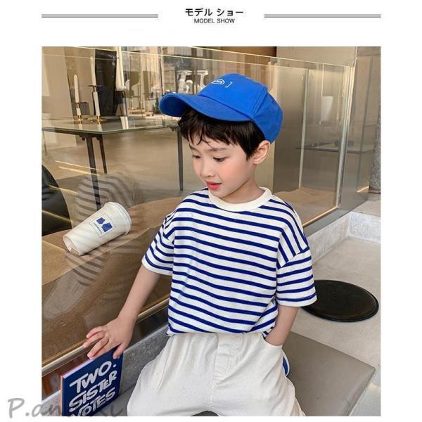 男児 Tシャツ ボーダー柄 半袖 オーバーサイズ 子供 半袖Tシャツ 夏