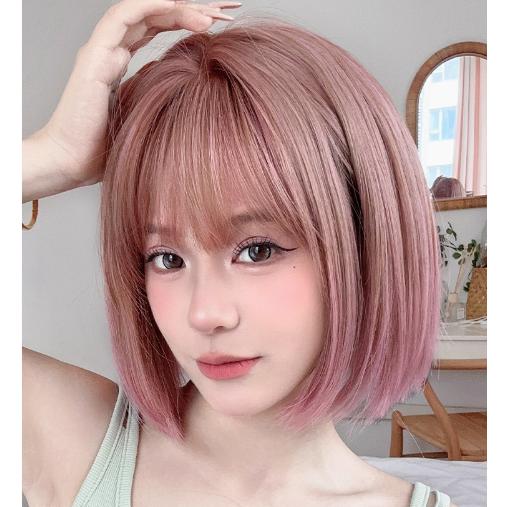 ウィッグ フルウィッグ ボブウィッグピンクショートウィッグボブヘアー