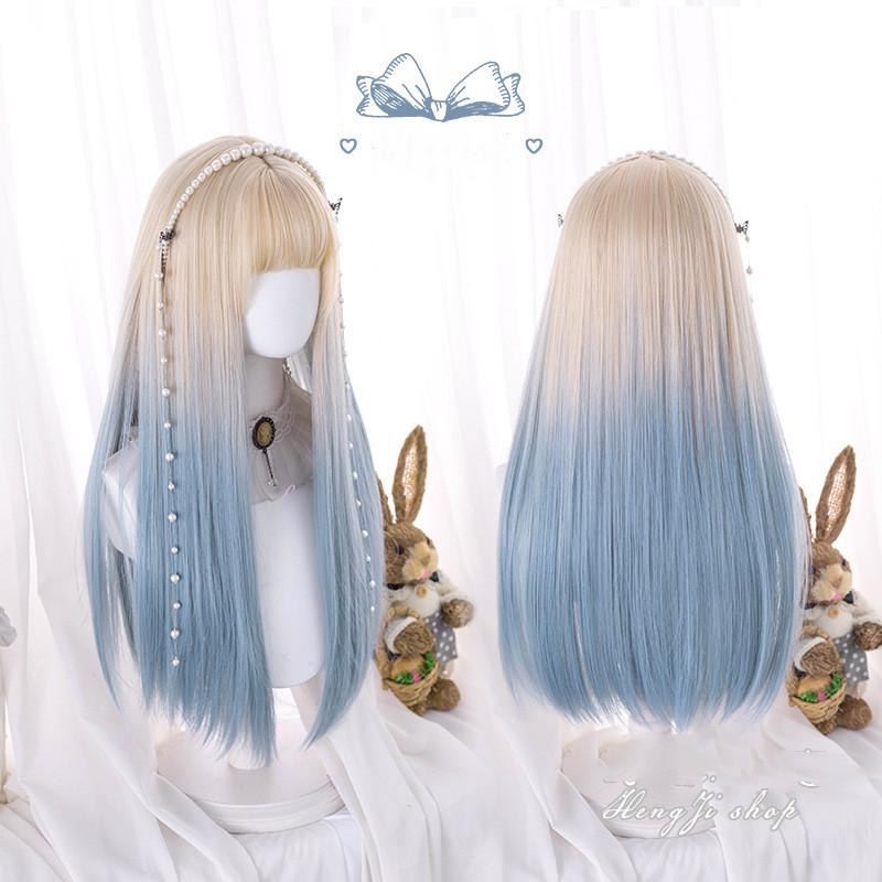 ウィッグ フルウィッグ グラデーション 長髪 グレーxホワイト 巻き髪