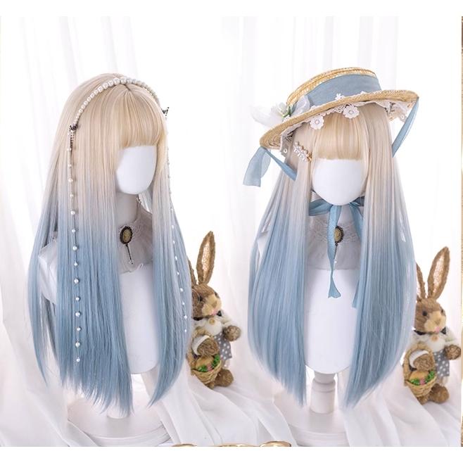 ウィッグ フルウィッグ グラデーション 長髪 グレーxホワイト 巻き髪