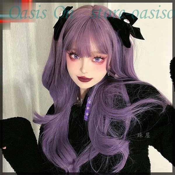 フルウィッグ かつら ロングヘア 巻き毛 パープル グラデーション 女性 長髪 ロング丈 ロングウィッグ 前髪あり 自然 可愛い キュート ウイッグ wigの画像