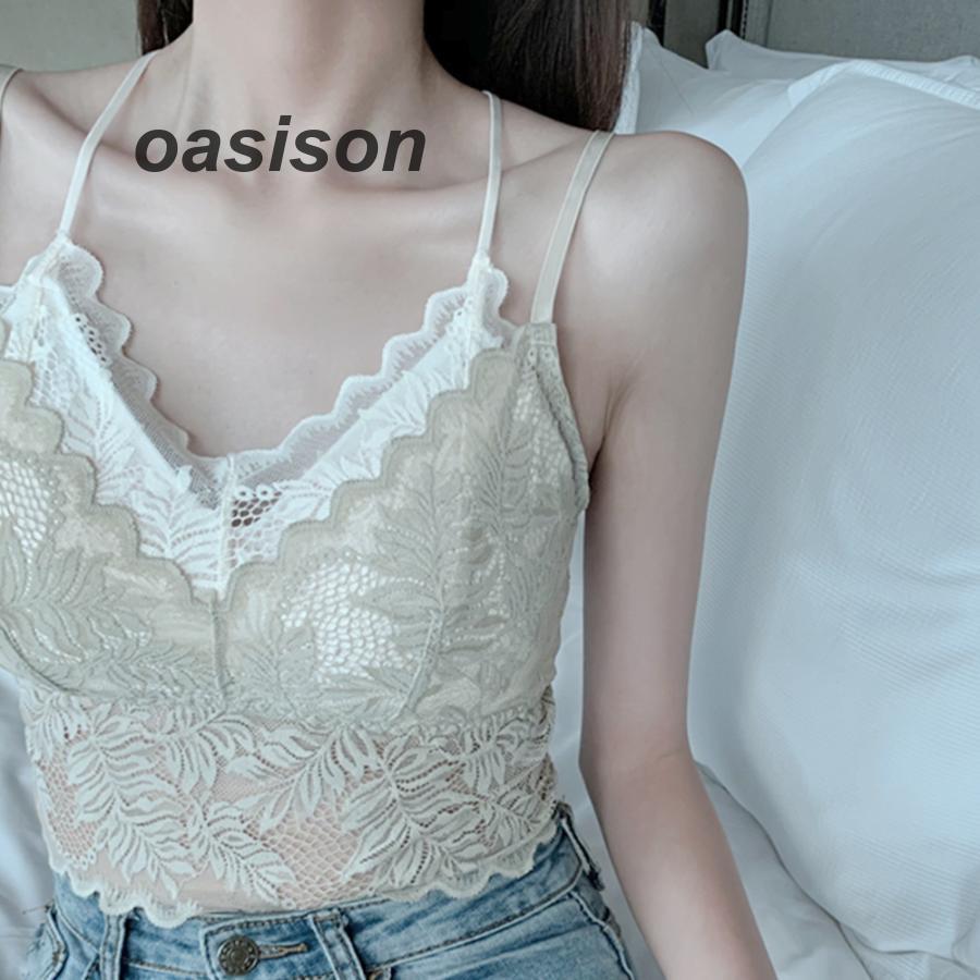 総レースキャミソール Vネック チラ見せ インナー パッド付き ショート丈 ノンワイヤー 韓国風 春物 透け バックレース | ブランド登録なし | 18