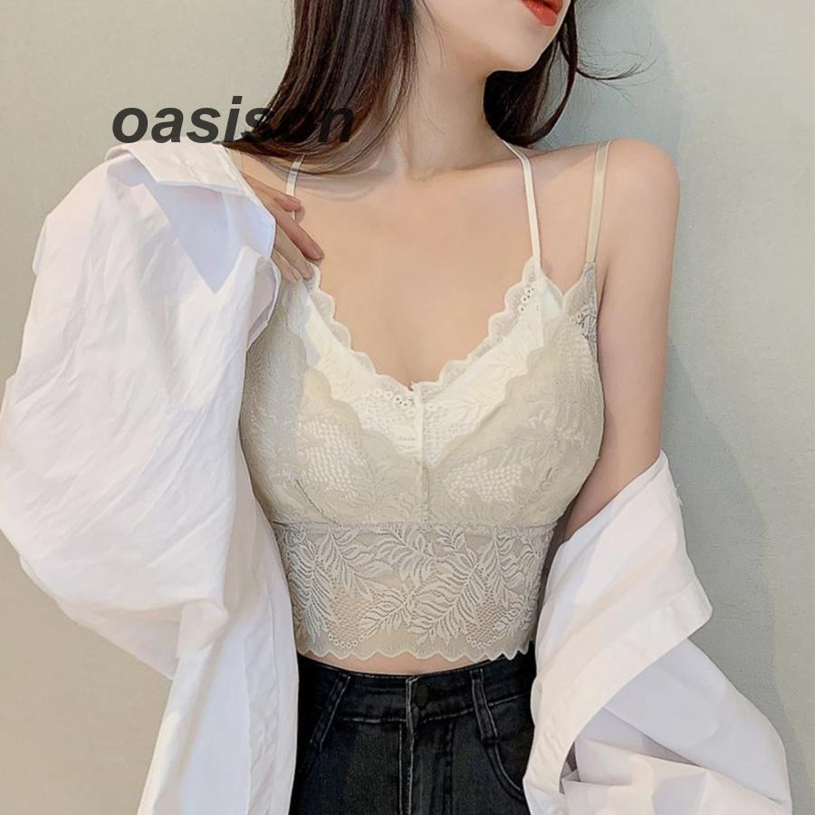 総レースキャミソール Vネック チラ見せ インナー パッド付き ショート丈 ノンワイヤー 韓国風 春物 透け バックレース | ブランド登録なし | 07