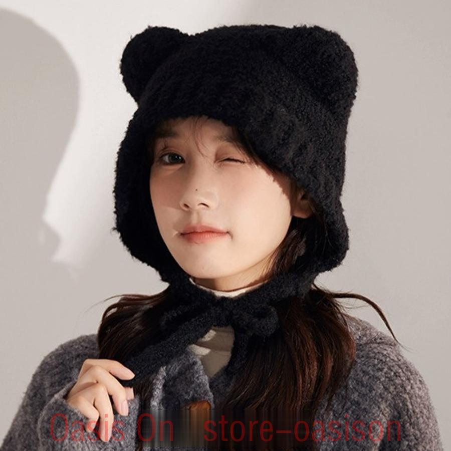 くま耳ニット帽 小顔 レディース 耳当て付き帽子 ニット帽子 耳あて