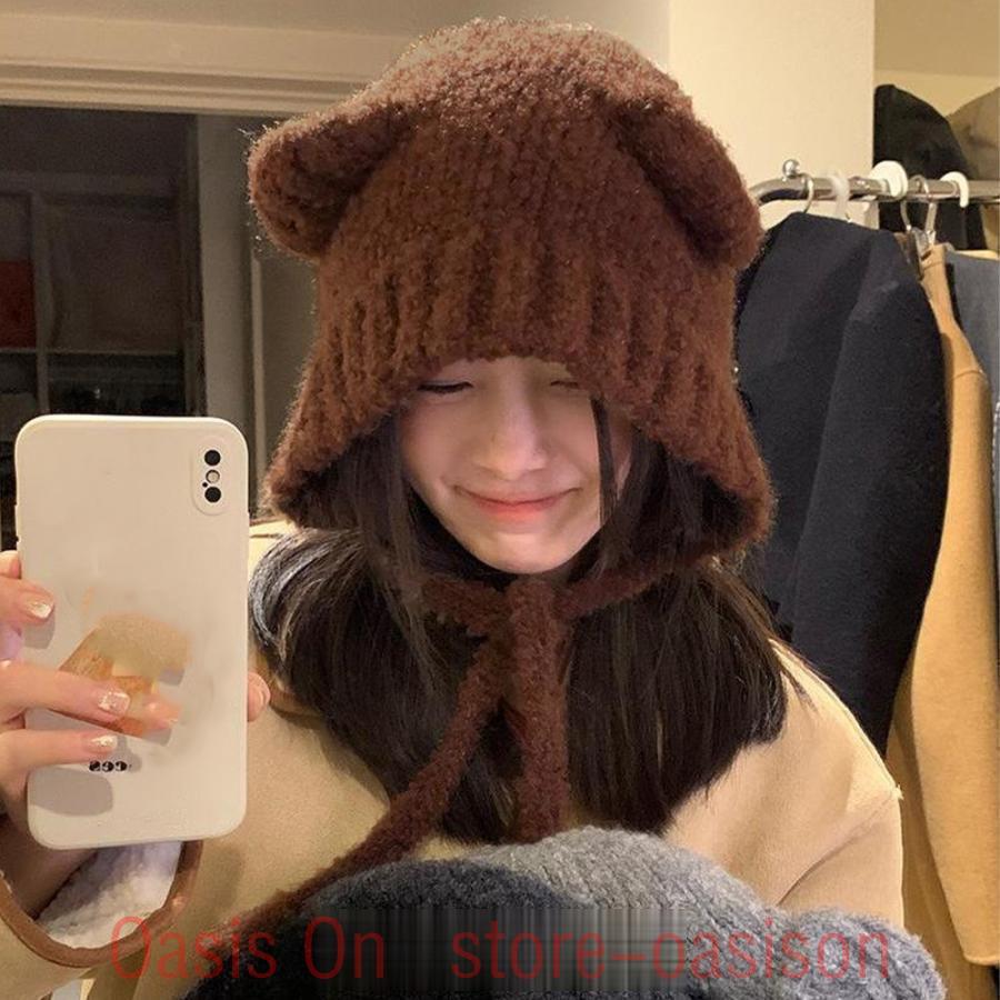 くま耳ニット帽 小顔 レディース 耳当て付き帽子 ニット帽子 耳あて