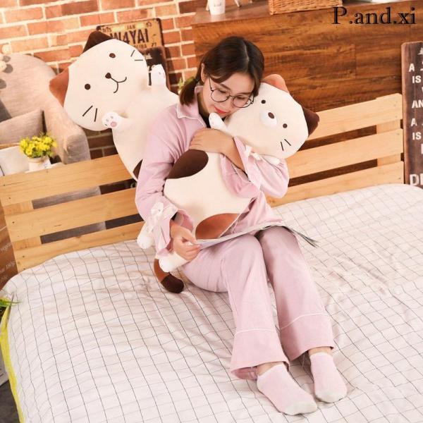ネコぬいぐるみ抱き枕 猫 添寝枕 クッション  もちもち ふわふわ 柔らか 可愛い プレゼント用 ベージュ 100cmの画像