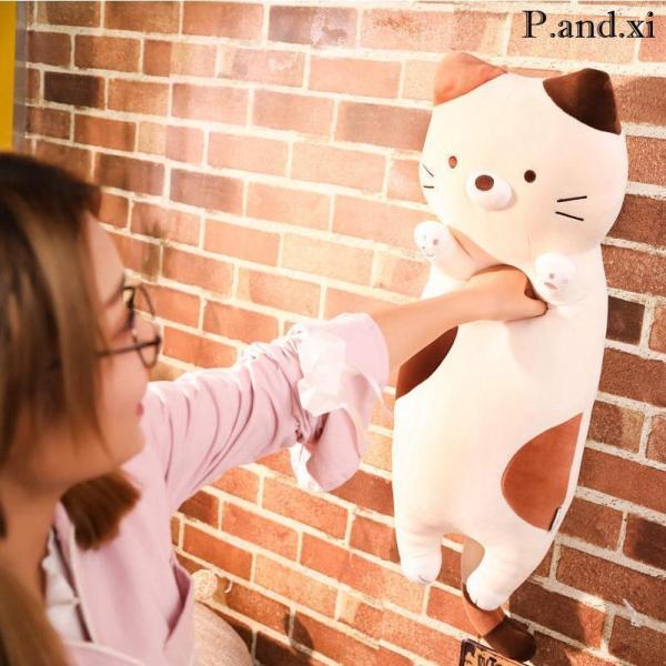 ネコぬいぐるみ抱き枕 猫 添寝枕 クッション  もちもち ふわふわ 柔らか 可愛い プレゼント用 ベージュ 100cmの画像