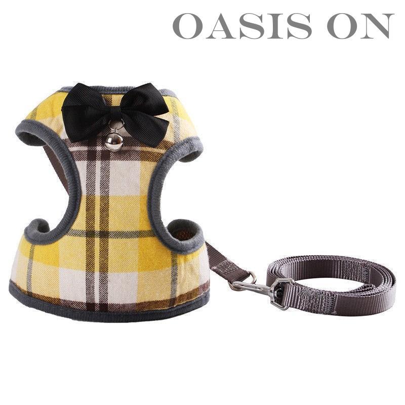 ペット用品 ハーネス 犬服 猫用 ハーネスリードセット 犬用ハーネス ペット服 犬 猫 ハーネス リード付 ペット 服 リボン チェック 蝶ネクタイ 胴輪