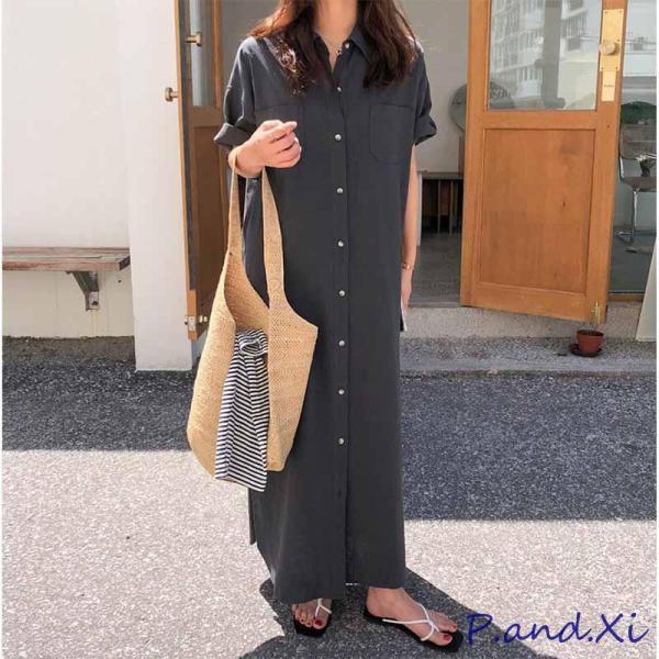 ワンピース シャツワンピース ロング丈 リラックスマキシ丈シャツ