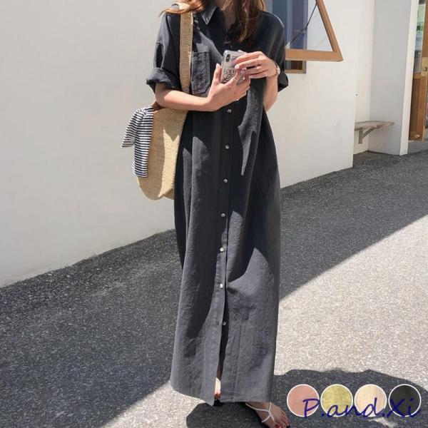 ワンピース シャツワンピース ロング丈 リラックスマキシ丈シャツ